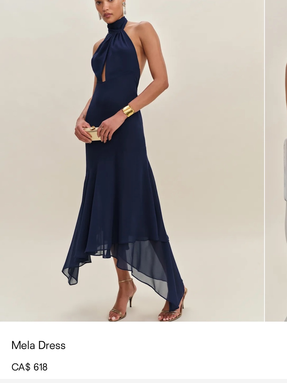 Reformation Navy Halter High-Low Evening Dress